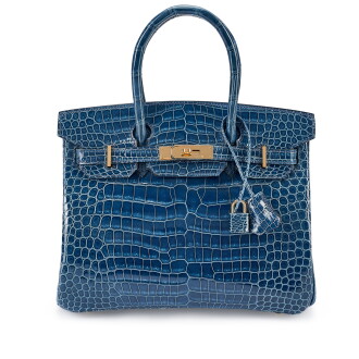 View 1 of Lot 117: Bleu Roi Shiny Porosus Crocodile Birkin 30 Gold Hardware, 2003