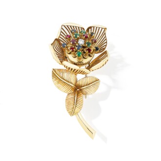 View 1 of Lot 288: Mellerio dits Meller | Broche pierres de couleur et diamant, "Rose ouverte" | Gem-set and diamond brooch 'Rose ouverte'     