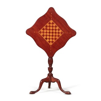 View 1 of Lot 1598: Very Fine and Rare Federal Checker Board-Inlaid Mahogany Tilt-Top Candlestand, Probably Massachusetts, Circa 1800