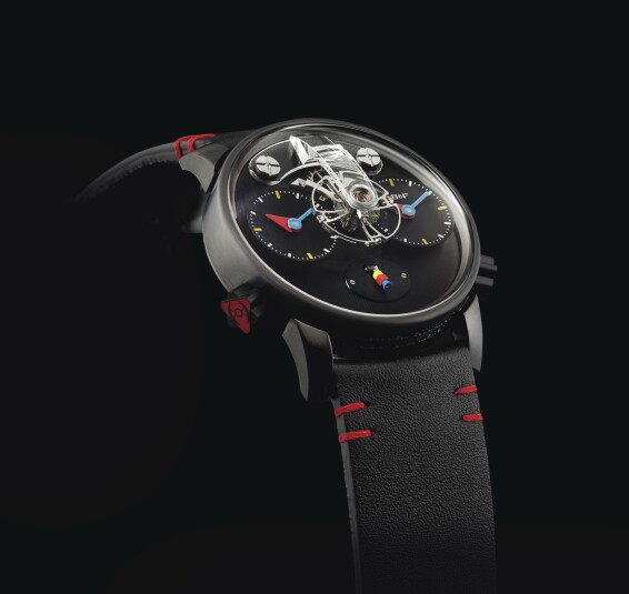 LIMITED BLACK PVD-COATED TITANIUM DUAL TIME WRISTWATCH WITH 3-DI
