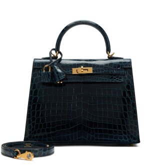 View 1 of Lot 124: Vert Cypres Shiny Niloticus Crocodile Kelly 25 Sellier Gold Hardware, 2023