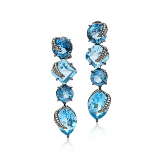 View 1 of Lot 157: Blue Topaz and Diamond Earrings