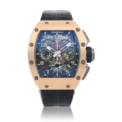 Catalog image of 'Felippe Massa', Ref. RM011 Pink gold and titanium open-work annual calendar fl…