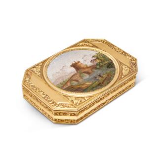 View 1 of Lot 48: A Gold-Mounted Micromosaic Snuff Box, Johann Carl Retzer, Vienna, 1802 