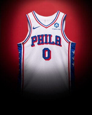 View 1 of Lot 7: Tyrese Maxey Philadelphia 76ers 2025-2026 NBA Tip-Off Game Worn Association Edition Jersey | 40 Points