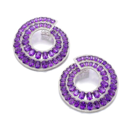Catalog image of michele della valle | pair of amethyst and diamond earrings
