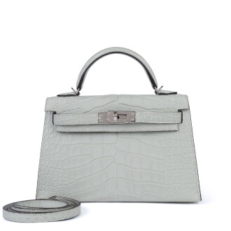 View 1 of Lot 1: Gris Neve Matte Missippienssis Alligator Mini Kelly II 20 Palladium Hardware, 2023