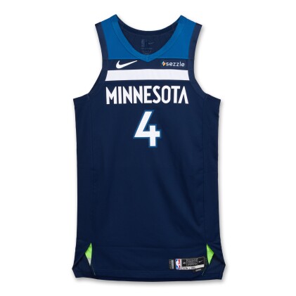 View 1 of Lot 65: Rob Dillingham Minnesota Timberwolves 2025 NBA Playoffs Western Conference Finals Game Worn Icon Edition Jersey | Game 3
