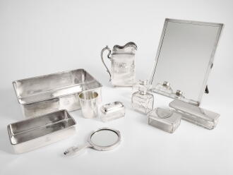 View 1 of Lot 197: Grand Duke Mikhail Mikhailovich: A Silver and Glass Dressing Set, Various Makers, St Petersburg, 1861 and 1865