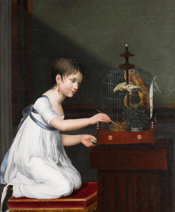 Catalog image of jeanne elisabeth chaudet | a young girl in a white dress with a green sash, kne…