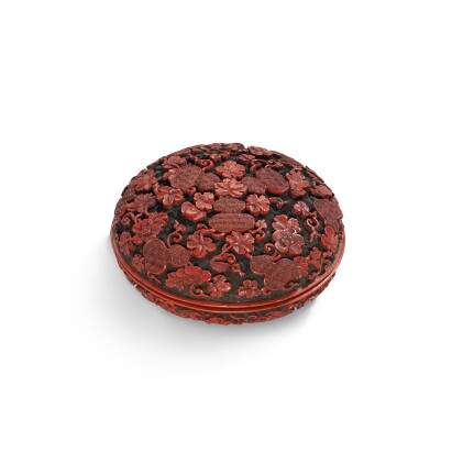 a carved cinnabar lacquer 'double gourds' circular box and cover, qing dynasty, 18th century