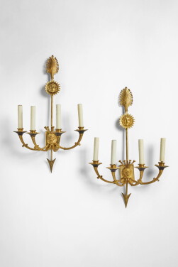 View 1 of Lot 394: A Pair of Empire Gilt Bronze Four-Branch Wall Lights Attributed to Claude Galle, 1810