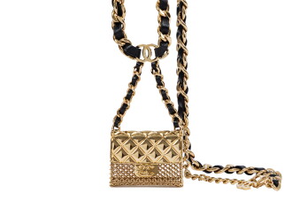View 1 of Lot 602: Gold Micro Matelassé Chain Flap Bag Necklace, Spring 2021