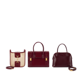 View 1 of Lot 672: Set of Three Vintage Rouge H Box Bolide 25, Mini Drag 26 and Canvas Bag