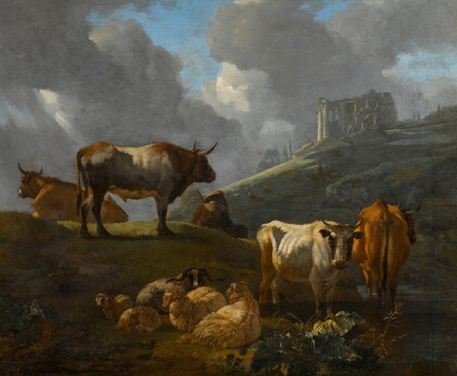 Catalog image of A landscape with cattle and ruins beyond