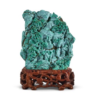 View 1 of Lot 3002: A turquoise matrix mountain, Late Qing dynasty  清末 綠松石松蔭高士圖山子