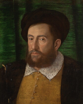 Catalog image of circle of girolamo da carpi | portrait of a gentleman, bust-length, in a brown …