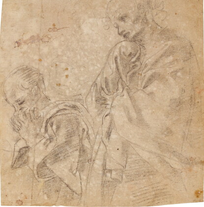 Catalog image of recto: two separate studies for the figure of st. john in a lamentation; verso:…