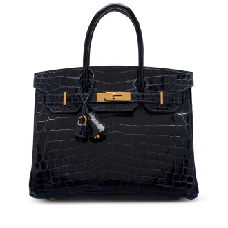 View 1 of Lot 10: Bleu Marine Shiny Niloticus Crocodile Birkin 30 Gold Hardware, 2021