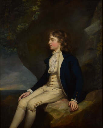 Catalog image of Portrait of a Captain Raynor, R.N., seated on a rocky bank, in a midshipman's uniform