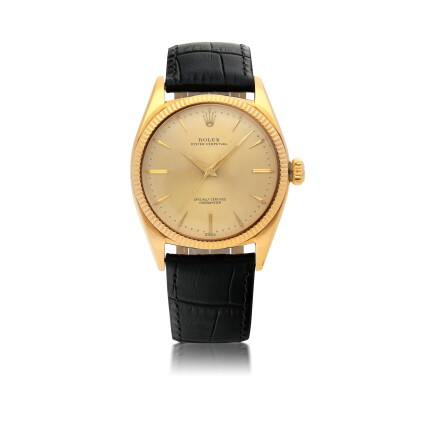 Catalog image of rolex | oyster perpetual, ref 6599, yellow gold wristwatch circa 1958