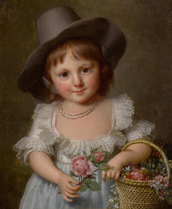 Catalog image of Portrait of a young girl holding a basket of flowers