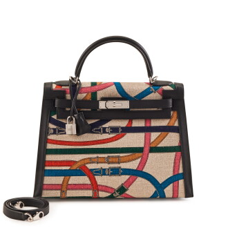 View 1 of Lot 112: Limited Edition Black Swift and Toile de Camp Cavalcadour Kelly 32 Sellier Palladium Hardware, 2017