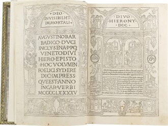 View 1 of Lot 125: Hieronymus, Epistole [Italian], Ferrara, 1497, blue crushed morocco with the Rocco di Torrepadula arms