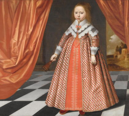 Catalog image of dutch school, circa 1640 | a portrait of a young girl by a draped red curtain, …
