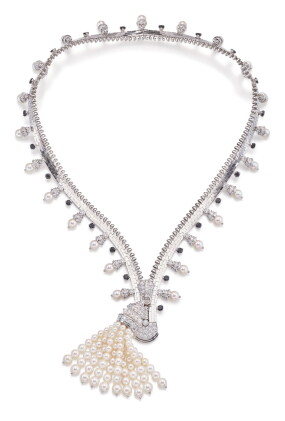 Catalog image of van cleef & arpels | 'zip' diamond, black spinel and cultured pearl necklace / …