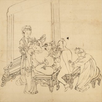 View 1 of Lot 3658: Studio of Gai Qi (1773-1828), Qing dynasty, early 19th century | 清十九世紀初 改琦（1773-1828年）作坊 白描秘戲圖 一組七幀 水墨紙本