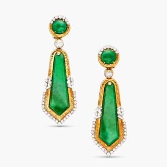 View 1 of Lot 242: Pair of Jade and Diamond Pendant-Earclips