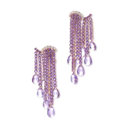 Catalog image of Pair of amethyst and diamond pendent earrings