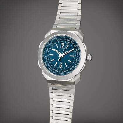 Catalog image of Reference 103481 Octo Roma World Time | An octagonal stainless steel automatic …