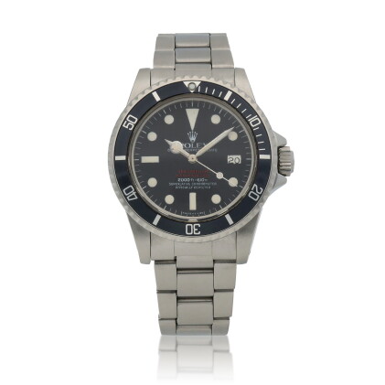 Catalog image of 'Double Red' Sea-Dweller, Ref. 1665, Stainless steel wristwatch with date, heli…