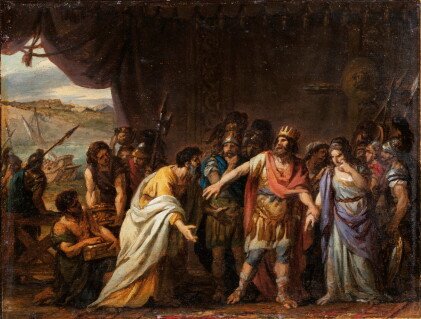 Catalog image of Agamemnon in his tent refusing to give Chryseis back to her father | Agamemnon …