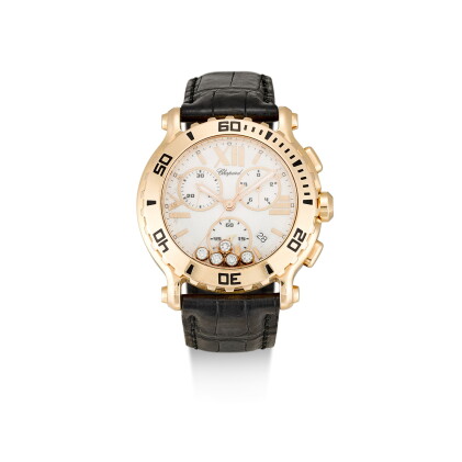 Catalog image of chopard | happy sport a pink gold and diamond-set chronograph wristwatch with d…