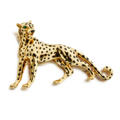 Catalog image of Gold, Enamel, and Emerald 'Panthère' Clip-Brooch, France