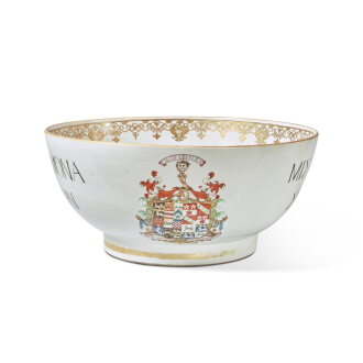 View 1 of Lot 670: An Extremely Rare Massive Chinese Export Armorial Punch Bowl, Qing Dynasty, Qianlong Period, Circa 1770