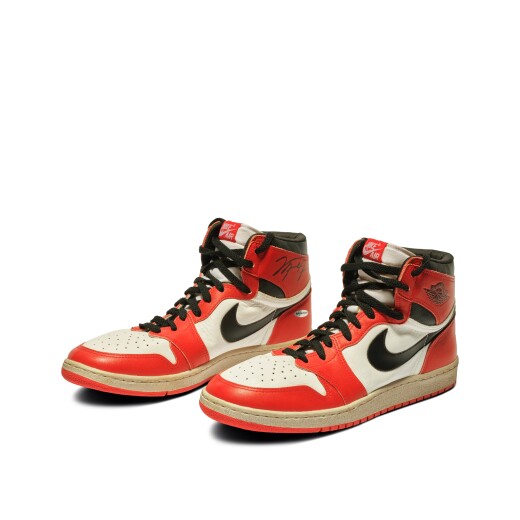View 1 of Lot 11: Michael Jordan Signed 1985 'Player Sample' Air Jordan 1s | Sizes 13, 13.5