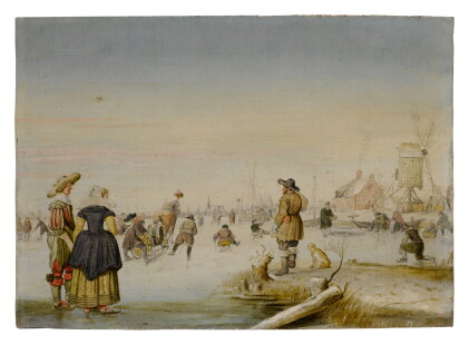 Catalog image of Figures skating on a frozen lake with an elegant couple in the foreground