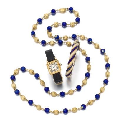 Catalog image of Enamel longchain and bangle and a wristwatch | Lunga collana e bracciale in sma…