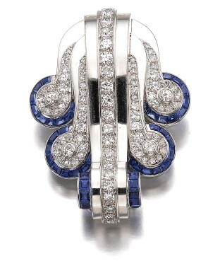 View 1 of Lot 127: RENÉ BOIVIN | SAPPHIRE AND DIAMOND BROOCH, 'CLEF VOLUTE', 1936