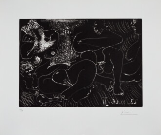 View 1 of Lot 146: La sieste: deux femmes avec un homme et un enfant (B. 1383; Ba. 1405)
