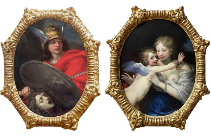 Fig. 2 (left) Il Volterrano, Perseus with the head of Medusa, 1650s. 95 x 72.5 cm. Staatsgalerie, Schloss Schleißheim; Fig. 3 (right) Il Volterrano, Venus and Cupid, 1650s. 94.7 x72.5 cm. Staatsgalerie Stuttgart