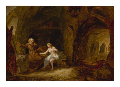 Catalog image of the temptation of st. anthony in a rocky cavern