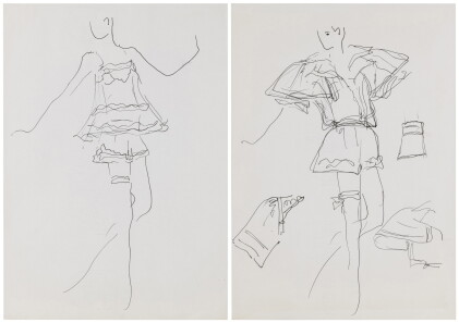 Catalog image of Two original sketches for fashion, in the end of 70's | Deux croquis de mode or…