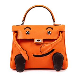 View 1 of Lot 355: Limited Edition Orange H and Chocolat Gulliver Quelle Idole Kelly Doll Palladium Hardware, 2000