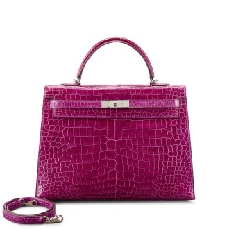 View 1 of Lot 659: Rose Scheherazade Shiny Porosus Crocodile Kelly 35 Sellier Palladium Hardware, 2005