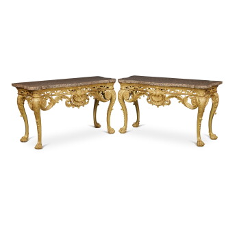 View 1 of Lot 19: Pair of George II Giltwood Console Tables, circa 1745